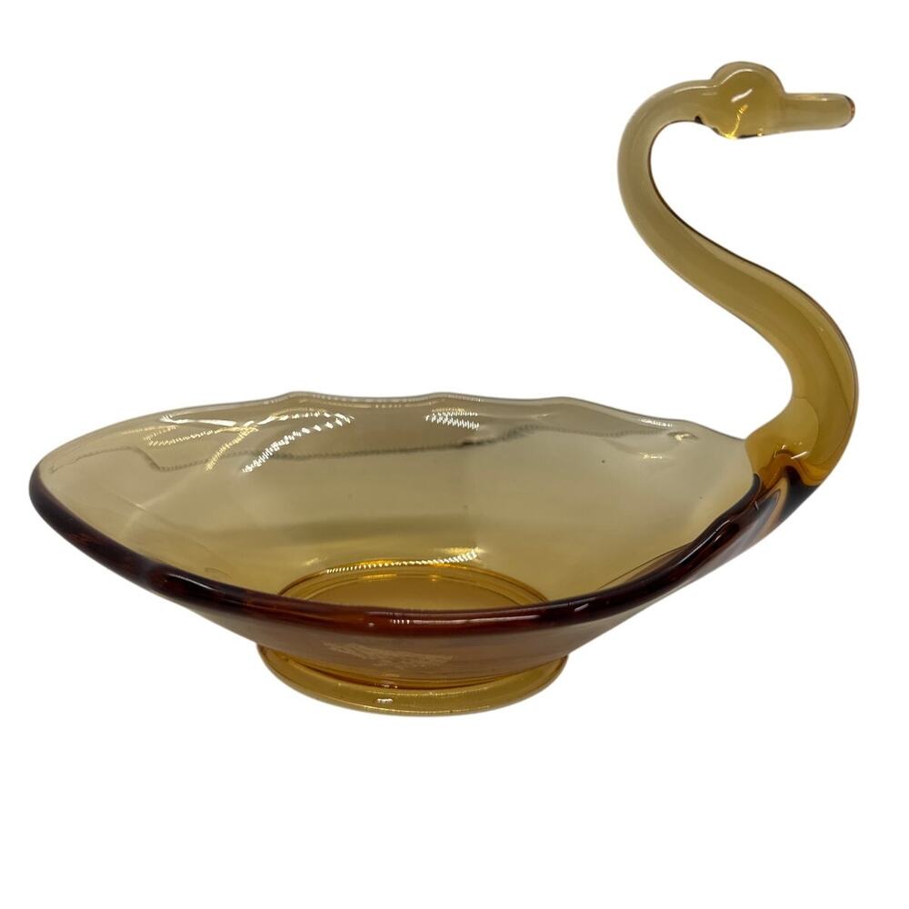 Viking Glass Swan Trinket Bowl in Amber Glass